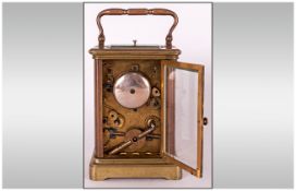 Japy Freres - French Gilt Brass Strike Repeating Carriage Clock. c.1860's. With Repeating Bell,