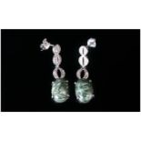 Siberian Seraphinite Long Drop Earrings, each earring comprising an oval cut cabochon of seraphinite