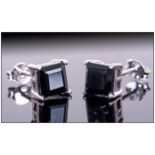 Black Spinel Square Stud Earrings, 1ct of the glossy black gemstone, in a simple square cut, set