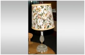 Vintage Table Lamp with glass base and floral lamp shade. 24 inches high.