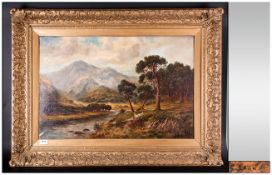 Charles Leader 19th Century  British Artist. Titled ' Betws-y -Coed ' Mountainous Lake Landscape,