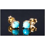 Pair of Sleeping Beauty Turquoise Stud Earrings, round cut cabochons of the bright, clear SB