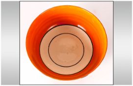 Clarice Cliff Hand Painted Footed Bowl, Features Orange, Green and Black Colour way. 3.25 Inches