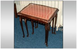 Mahogany Nest Of 3 Tables Red Leather Tops With Glass Covers