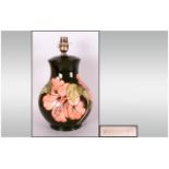 Moorcroft Large Globual Shaped Lamp Base ' Coral Hibiscus ' Pattern on Green Ground. c.1980's.