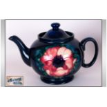 William Moorcroft Teapot ' Anemone ' on Blue Ground. 5.5 Inches High. Professional Restoration and