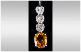 Madeira Citrine Pendant Drop on chain, a 4ct oval cut Madeira citrine set below a platinum vermeil