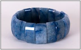 Denim Blue Aventurine Bracelet, curved rectangular beads of the mottled blue variety of