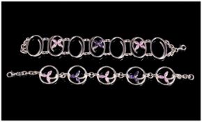 A Pair Of Modern Good Quality Silver Coloured Crystal Set Bracelets. Fully hallmarked. 7'' in