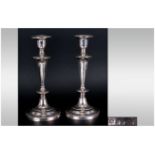 Elkington & Co Pair of Silver Plated Candlesticks. Each with Separate Covers and Circular Stepped