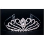 White Austrian Crystal Tiara, round crystals in a curving design centred by a marquise cut stone,