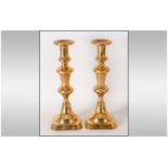 Pair of Single Knot Brass Candlesticks, 10 inches in height
