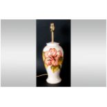 Moorcroft Tall and Impressive Lamp base ' Pink Hibiscus ' on Cream Ground. Stands 15.25 Inches High.