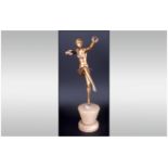 Large Art Deco Figure Of A Dancing Girl, Raised On A Tapering Alabaster Socle, c1930's. Unsigned.