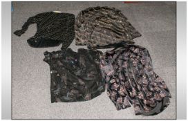 Collection Of Four Black Ladies Tops, with glitter/diamante design. Various makers including EWM &