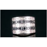 A Silver Set Diamond & Blue Stone Channel Set Ladies Dress Ring, Marked JWBR & 925.