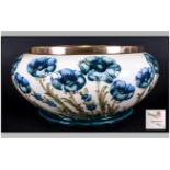 James Macintyre, William Moorcroft Signed Florian ware Large Footed Bowl ' Blue Poppy ' Design on