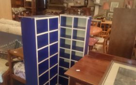 Pair Of Blue Wagon Storage Shelves