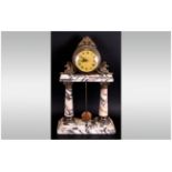 French Reproduction Marble Clock with 2 Corinthian columns