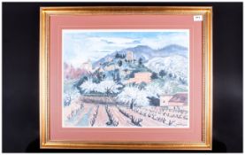 Yves Brayer Colour Print 1907-1990 French Impressionist Painter Titled 'Oppride 1982', framed &