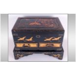 Japanese Lacquer Table Casket On Stand, decorated with flying crane birds amongst foliage. Fitted