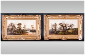 John S. Thompson 19th Century Artist - Pair of Fine Oil on Canvas ' Trees In a Scottish Landscape '.