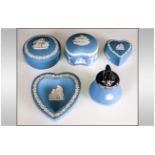 Wedgewood Jasper ware ( 5 ) Pieces In Total. 3 Lidded Trinket Boxes, 1 Heart Shaped Small Ring Tray,