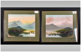 F.Constance (British Early 20th Century) Pair Of Gouache Mountain Landscapes In Style Of Percy