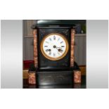 French Japy Freres Mantle Clock, White Enamelled Dial With Roman Numerals, Plain Black Slate/