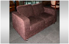 Contemporary Two Seater Brown Velour Sofa.