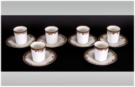 Noritake Fine Bone China Set of Six Cups and Saucers. c.1920's. White with Gold Borders, Colour way.