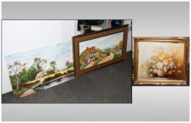 Three Modern Oil Paintings, two on board. Depicting rural scenes signed Halligan & Houseman, with an