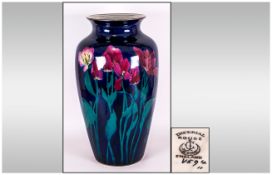 George Jones Imperial Rouge Impressive and Fine Large Vase. Decorate with Red Iris on Green Leafy