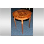 Italian Walnut Inlaid Shaped Top Centre Table with floral top profusely inlaid with central panel of