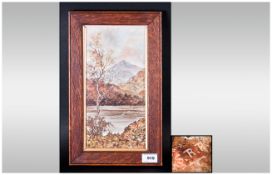 Small Oil on Panel Depicting a Lake Scene In a Mountainous Landscape. Monogrammed R.R. In Oak Frame.