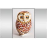 Royal Crown Derby Paperweight ' Barn Owl ' Heart Shaped Face, Colour way Browns, Beige and Gold.