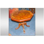 Victorian Walnut Hexagonal Top Inlaid Centre Table the top with a floral decoration. Supported on