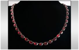 Victorian 9ct Gold Set Garnet Necklace Set with 40 Faceted Garnets. Of Good Colour, Not Marked.