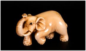 Japanese - Very Fine and Signed Late 19th Century Ivory Netsuke ' Elephant ' Signed to Base. 2