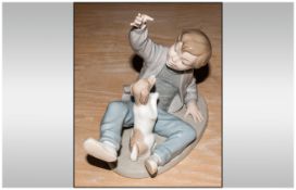 Nao by Lladro Figure ' Boy Playing with His Dog ' Height 6.25 Inches. Mint Condition.