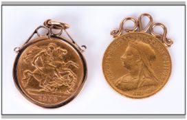 A Pair of 22ct Gold Half Sovereign Pendants, Dated 1900/1902. Total Gold Weight 10 grams.