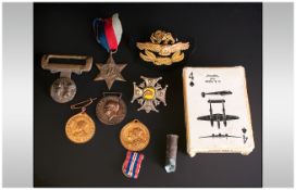 Mixed Lot Of Military Related Items Comprising WW2 Medal, Boar War Part Belt Buckle, Italian
