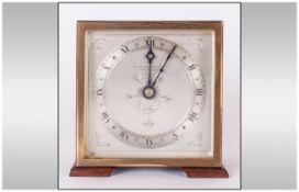 Elliott Clock of Fine Quality, Features Square Shaped Oak Case, Silver Dial. Retailer Ollwant &