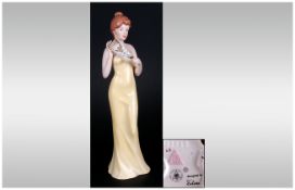 Royal Dux Hand Painted Figurine ' Lady With a Fan ' c.1950's. Pink Triangle to Base. Stands 9 Inches