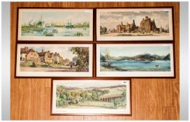 Collection Of Five Decorative Prints, Immingham Docks, Sible Hedingham, Stowmarket Station, Loch