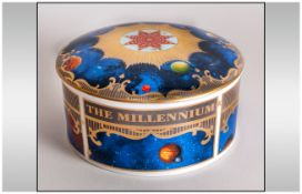 Royal Worcester Fine Bone China Millennium Lidded Circular Trinket Jar. Date 2000. 2 Inches High,