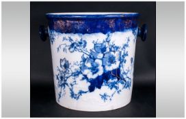 K & CB Late Mayers Staffordshire Two Handle Large Blue and White Pot. c.1840's. Floral Decoration.