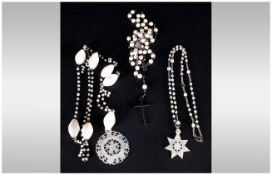 Small Collection Of Assorted Mother Of Pearl Necklaces, simulated pearl rosary, mother of pearl