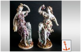 Samson Very Fine Pair of Hand Painted Porcelain Figures, In The Chelsea Style, Red Anchor To