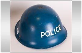 WW2 Riot Police Blue Painted Steel Helmet, Complete With Liner.